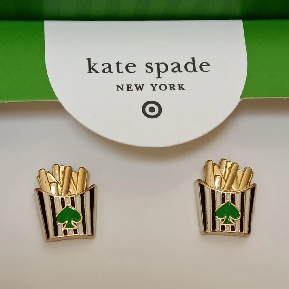 Kate Spade Navy Coffee Cup and Gold French Fry Stud Earrings (2 Pair)